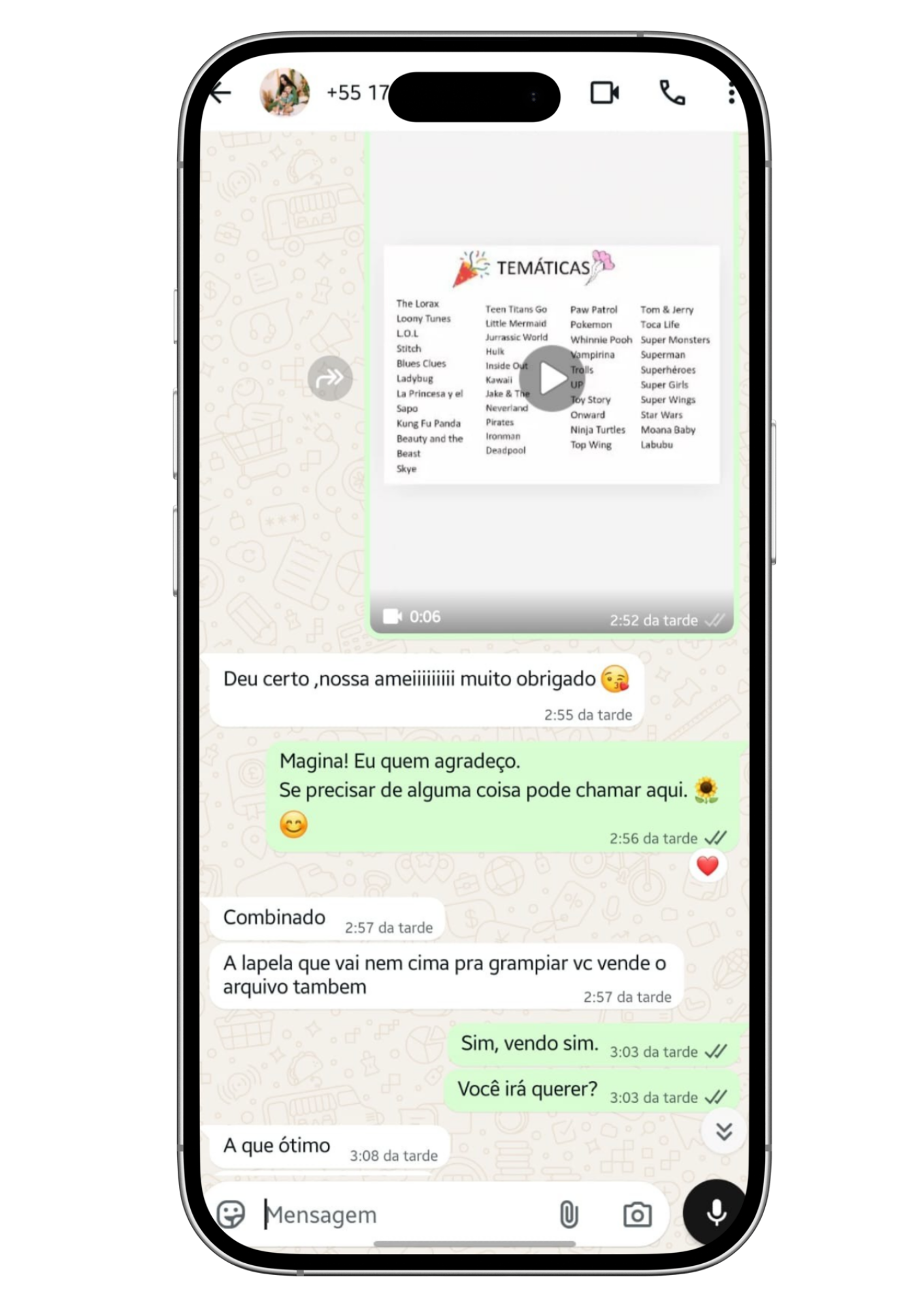 Print de conversa com cliente: Deu certo ,nossa ameiiiiiiiii muito obrigado 😘
